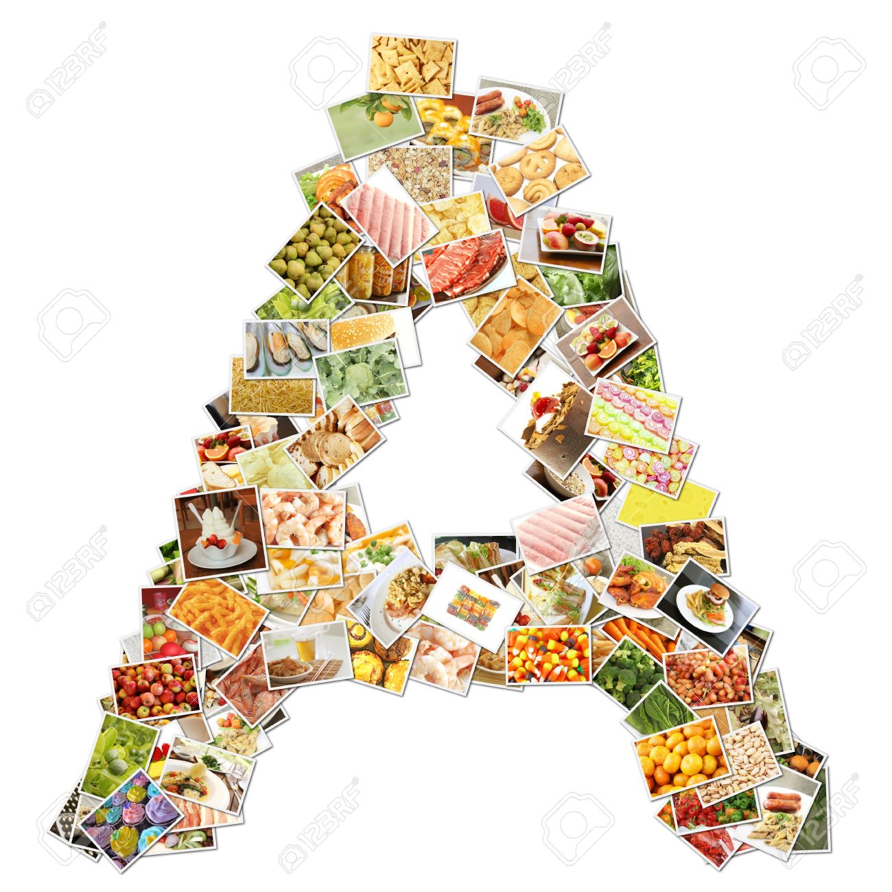 letter a with food collage concept art stock photo picture and food with letter a