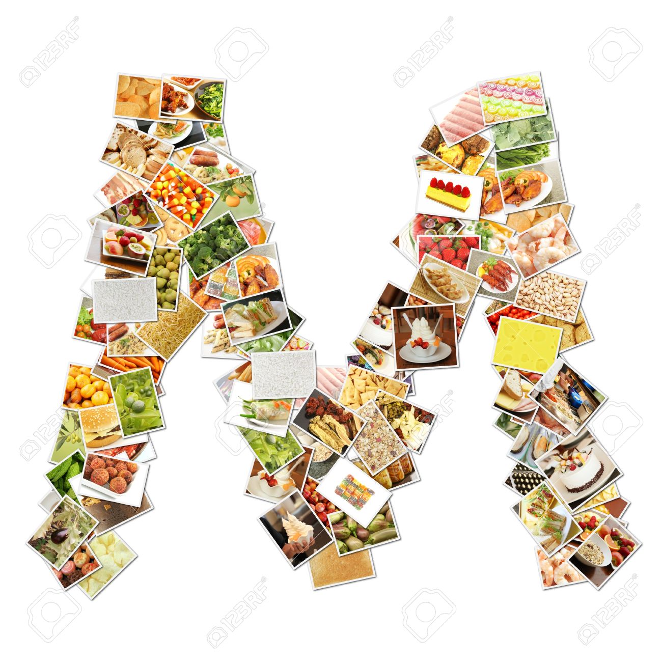 letter m with food collage concept art stock photo picture and food that starts with the letter m