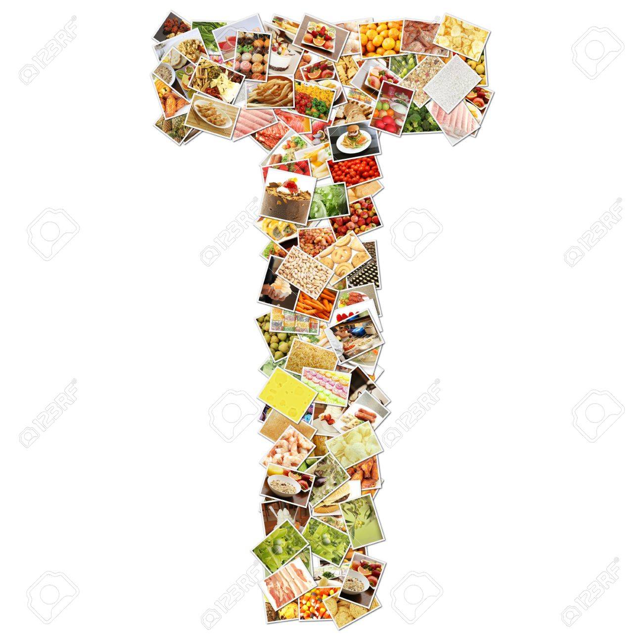 letter t with food collage concept art stock photo picture and foods that start with the letter t