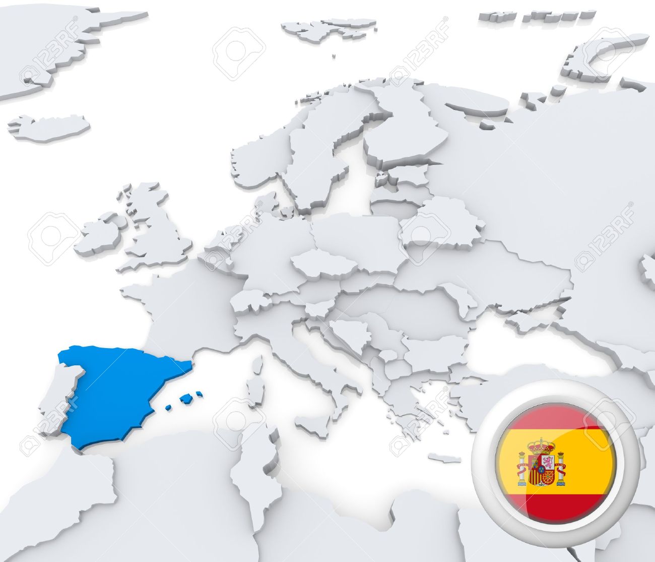 map of europe with spain highlighted Highlighted Spain On Map Of Europe With National Flag Stock Photo map of europe with spain highlighted
