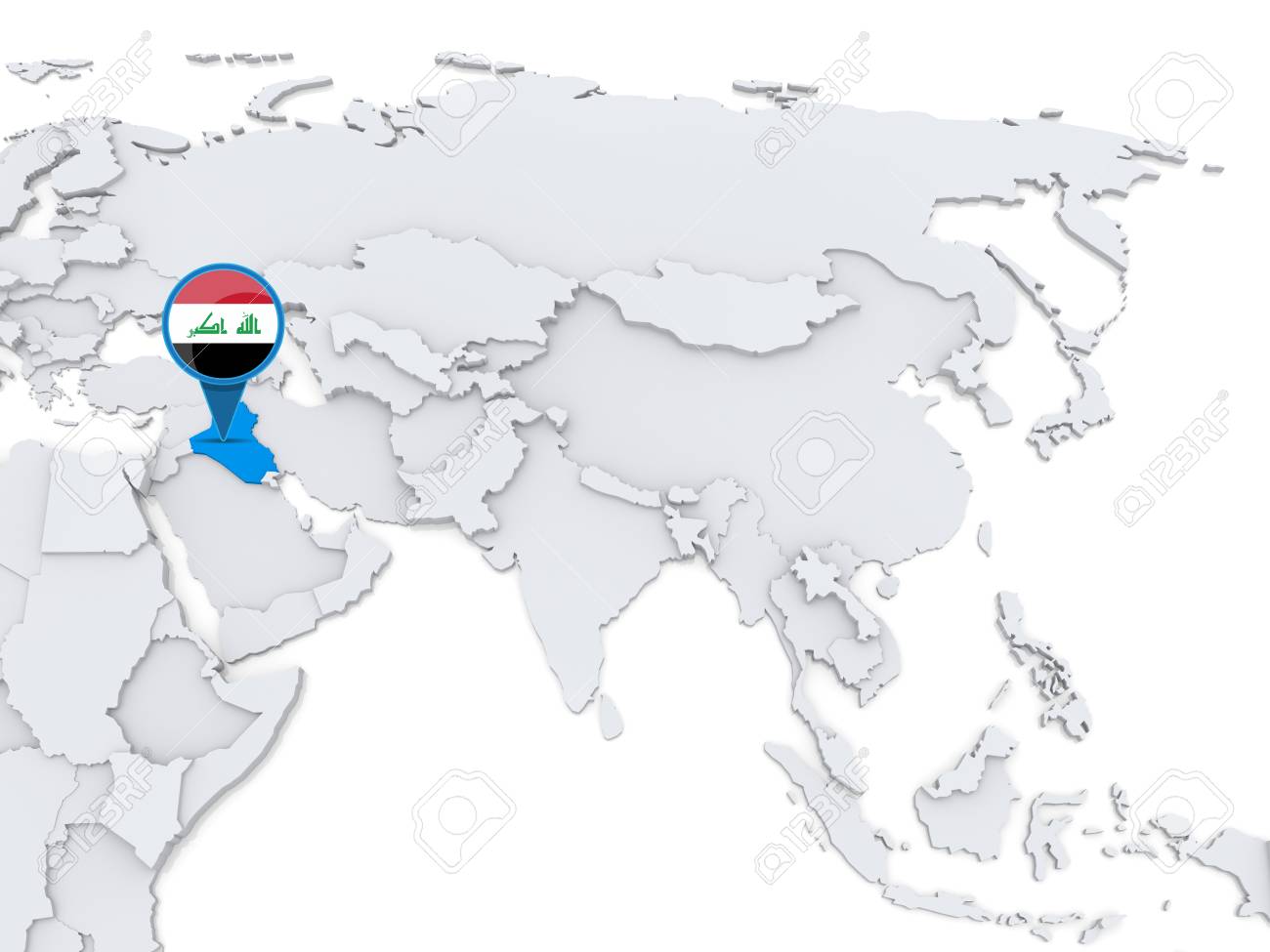 Iraq On Map Of Asia Highlighted Iraq On Map Of Asia With National Flag Stock Photo, Picture And  Royalty Free Image. Image 34232344.