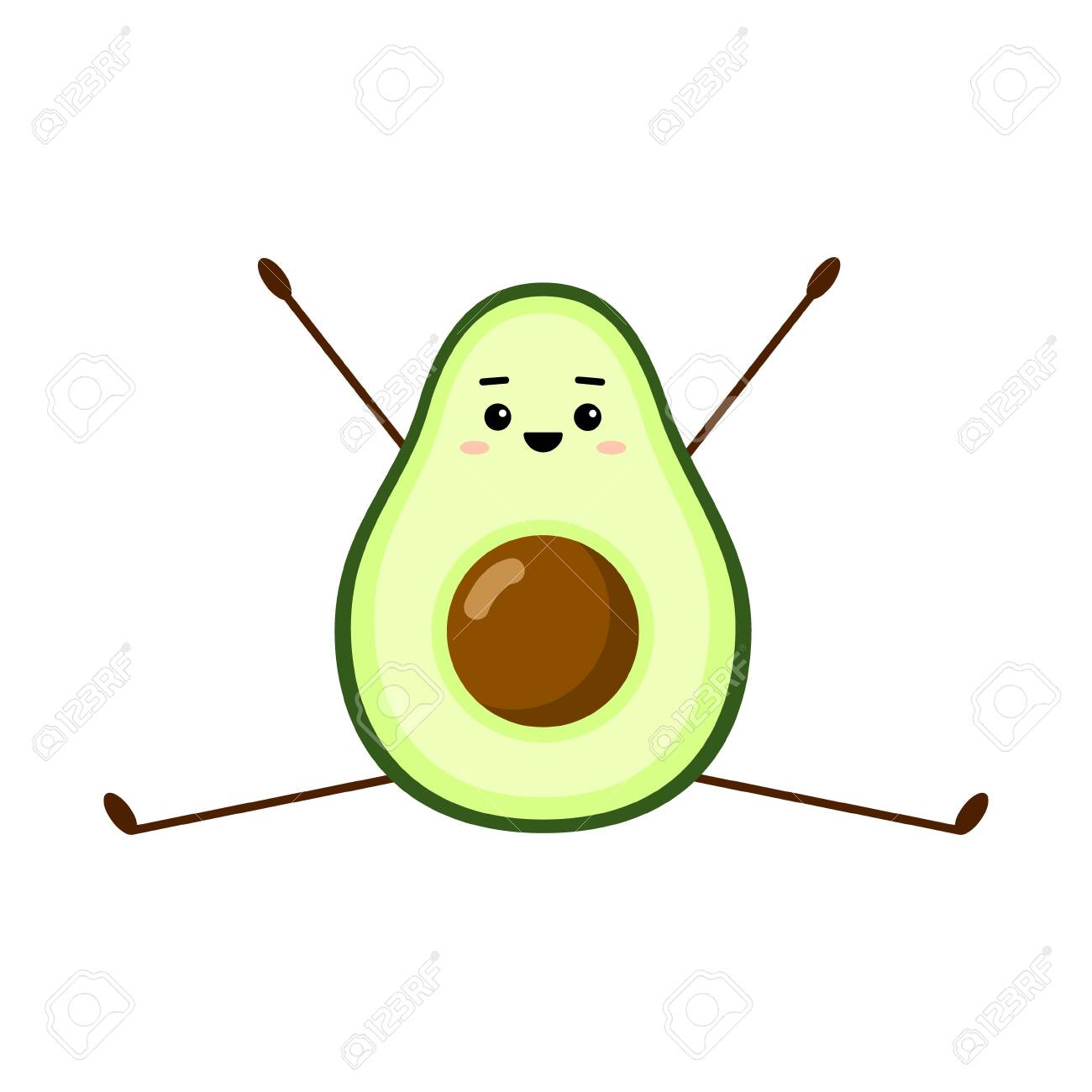 アボカドヨガ 白い背景にアボカド のキャラクターデザイン 妊娠中の女性のためのヨガ 子供のための朝のエクササイズ グリーティングカード ステッカー ファブリック プリント用の 可愛いイラスト のイラスト素材 ベクタ Image
