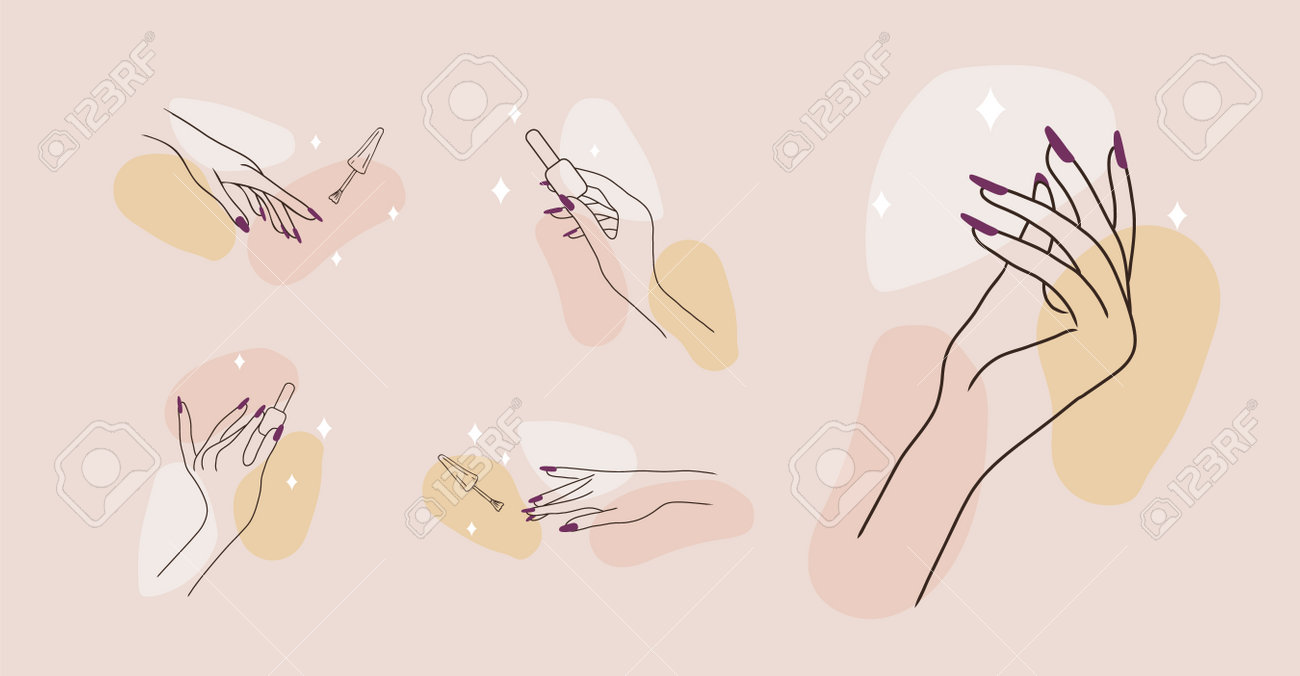 Premium Vector Manicure. female manicured hands. lady painting, polishing nails.