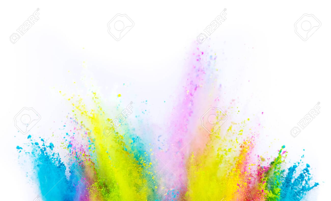 Colored powder explosion on white background. Freeze motion. - 128573216 Colored powder explosion on white background. Freeze motion. - 128573216