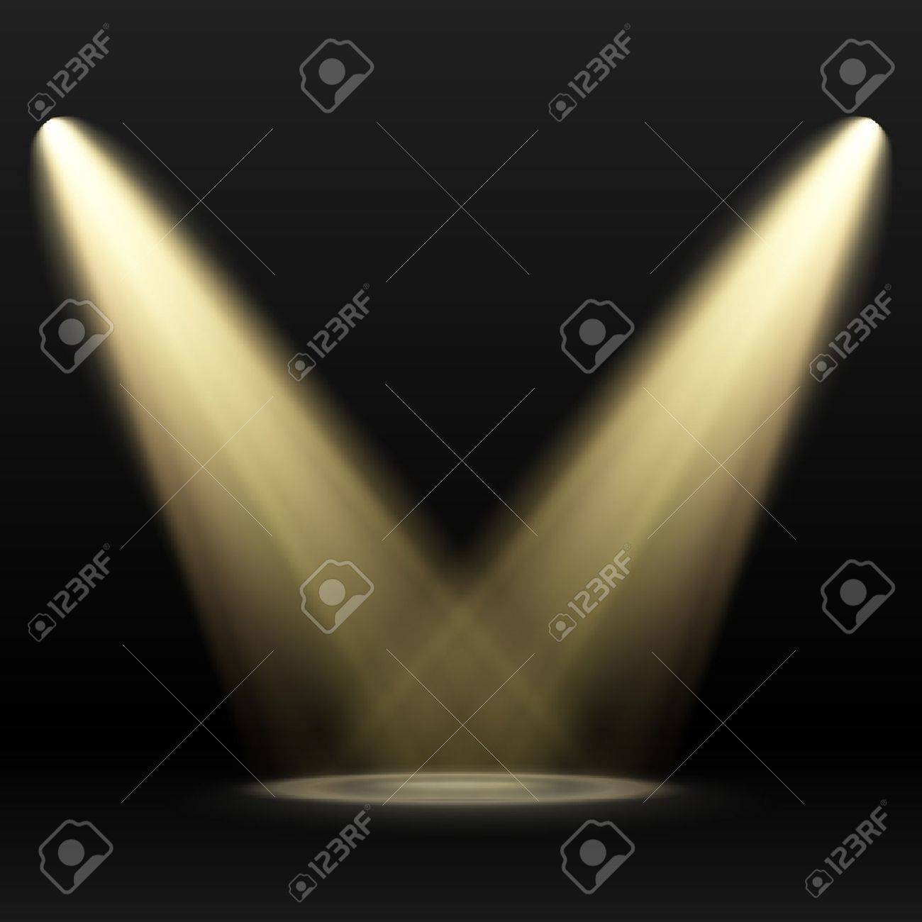暗い背景に 2 つの黄色のスポット ライト シーン 光の効果 のイラスト素材 ベクタ Image