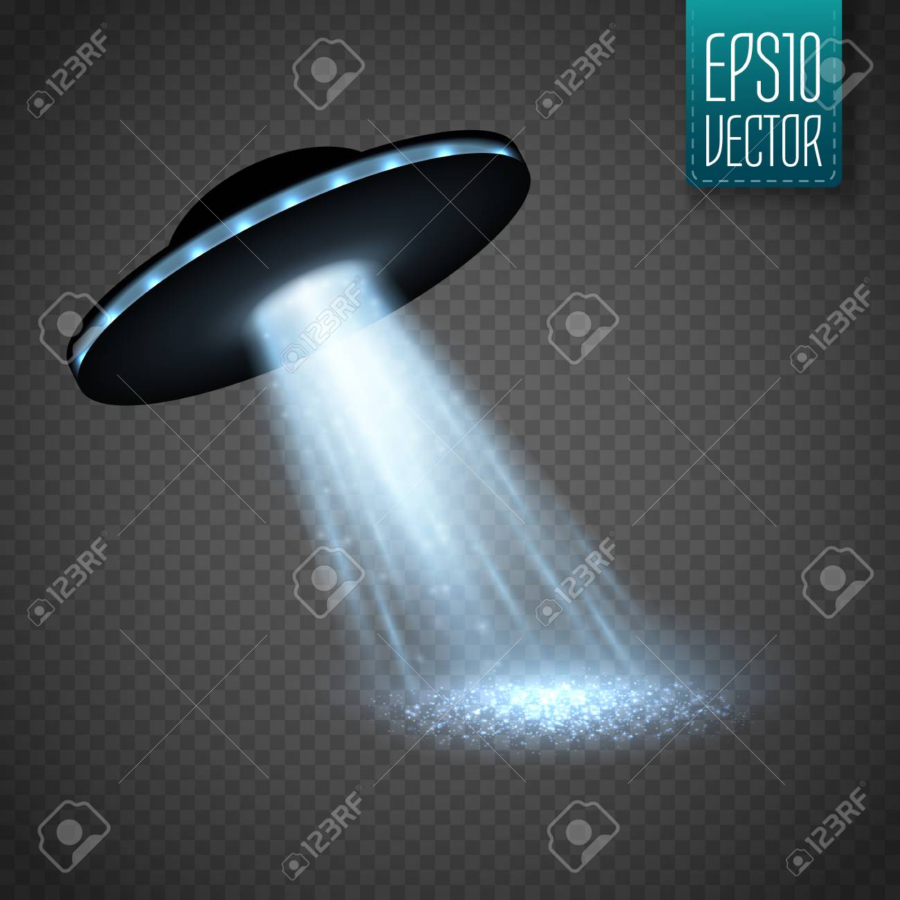 透明背景に分離された光ビームと Ufo 宇宙船 ベクトル図 のイラスト素材 ベクタ Image