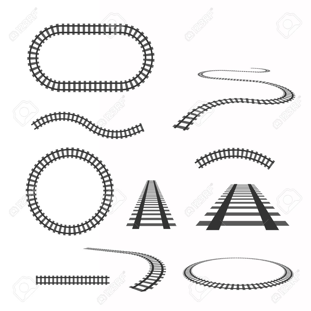 vector rails set railways on white background railroad tracks