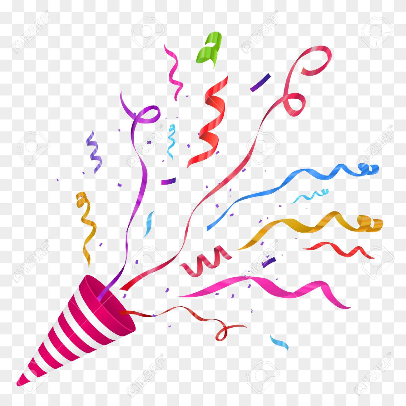Vector Confetti Illustration. Festive Illustration. Party Popper Isolated  On Checkered Background. Royalty Free SVG, Cliparts, Vectors, and Stock  Illustration. Image 99096791.