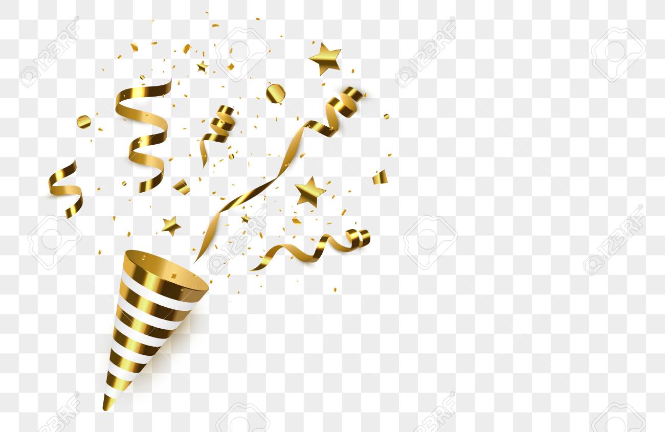 Golden Confetti With Party Poppers Isolated Confetti Burst