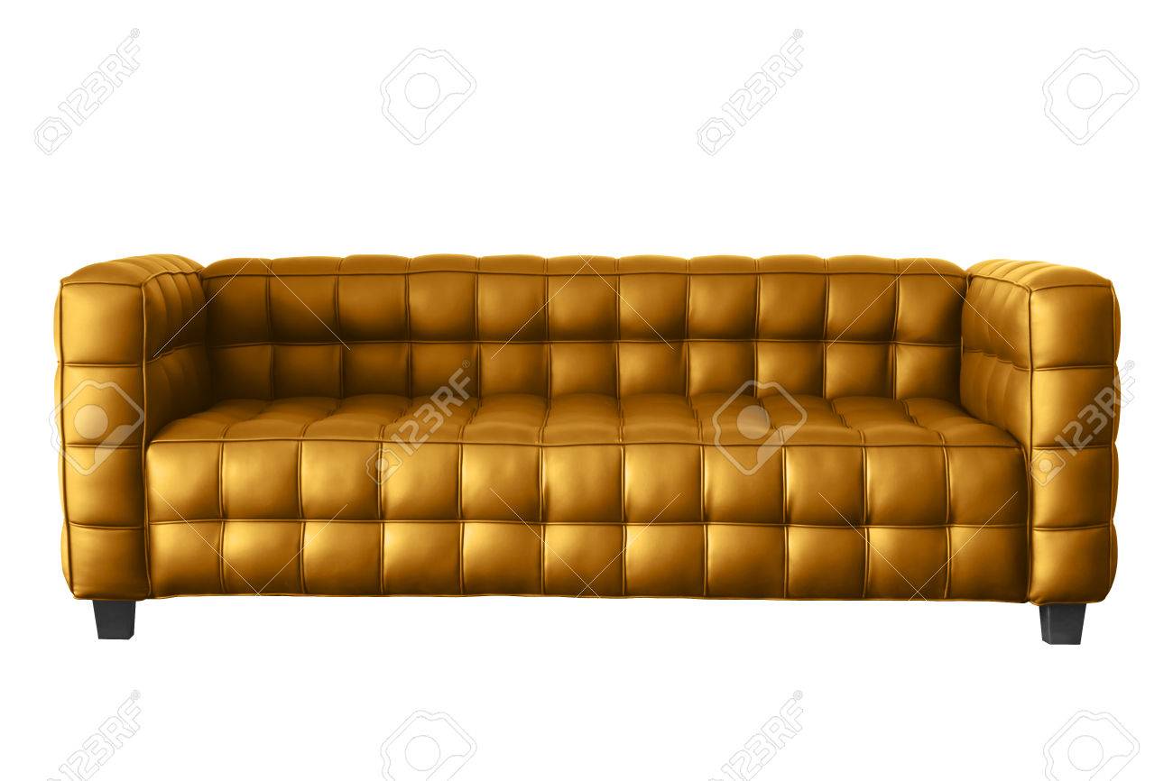 Modern Golden Leather Sofa Isolated On White