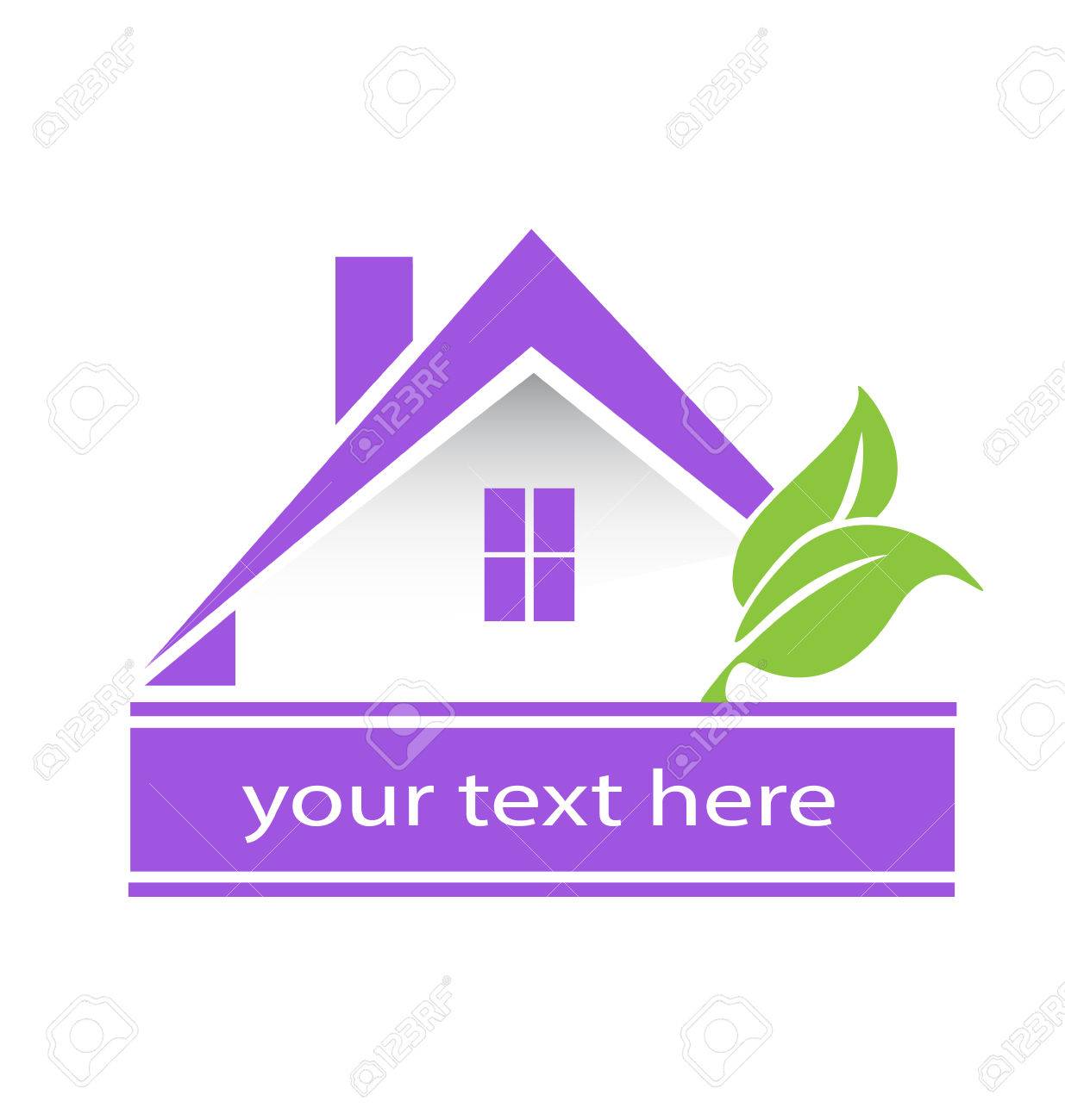 Logo Purple House And Leafs Real Estate Royalty Free Cliparts