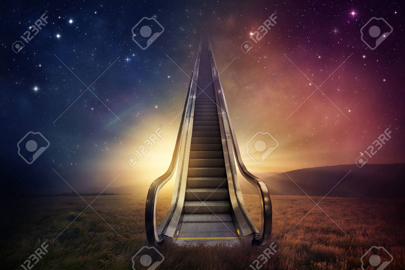 An escalator goes up to the night sky. - 42318022 An escalator goes up to the night sky. - 42318022