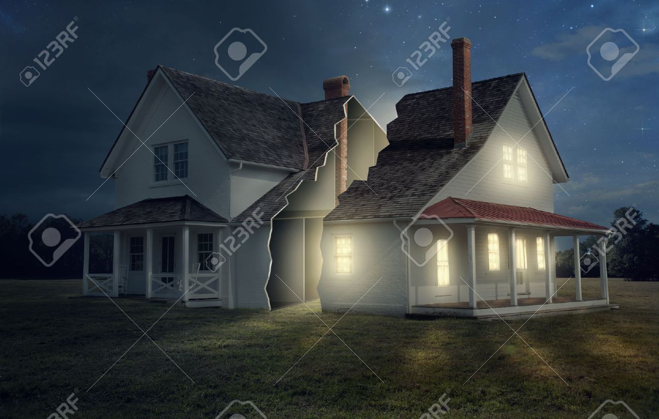 A house broken into two with light and darkness. - 43694393 A house broken into two with light and darkness. - 43694393