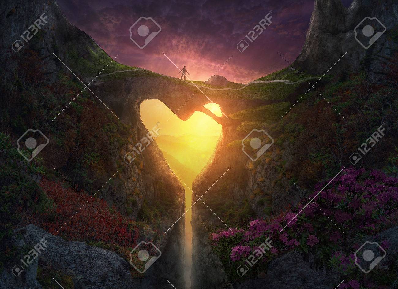 A heart shaped bridge across a canyon in the forest. - 75724070 A heart shaped bridge across a canyon in the forest. - 75724070
