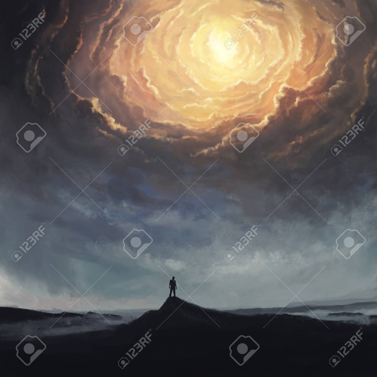 A Man Looks Up And Sees The Clouds Opening Up To Heaven Stock Photo,  Picture And Royalty Free Image. Image 109768387.