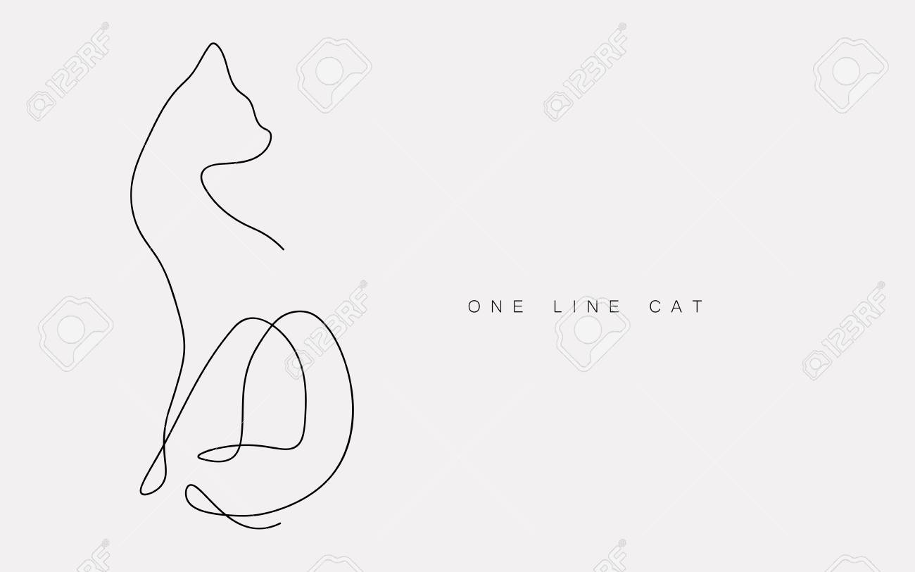 Cat Sitting One Line Drawing Vector Illustration Royalty Free Cliparts Vectors And Stock Illustration Image