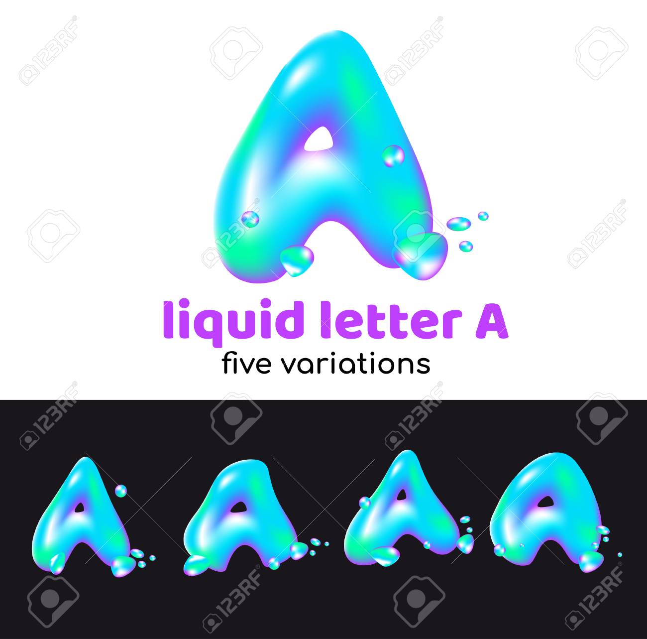 a letter as an aqua logo liquid volumetric letter with droplets and