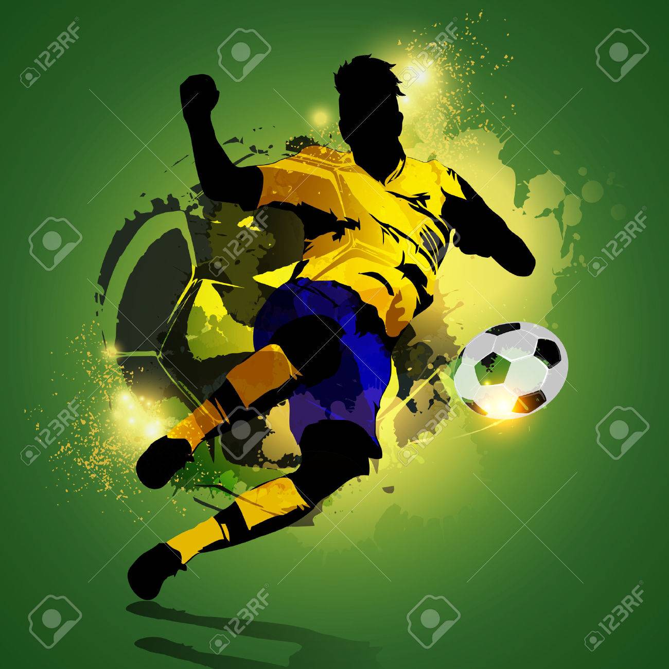 Silhouette Soccer Player Shooting On A Colorful Abstract Background Royalty Free Cliparts Vectors And Stock Illustration Image