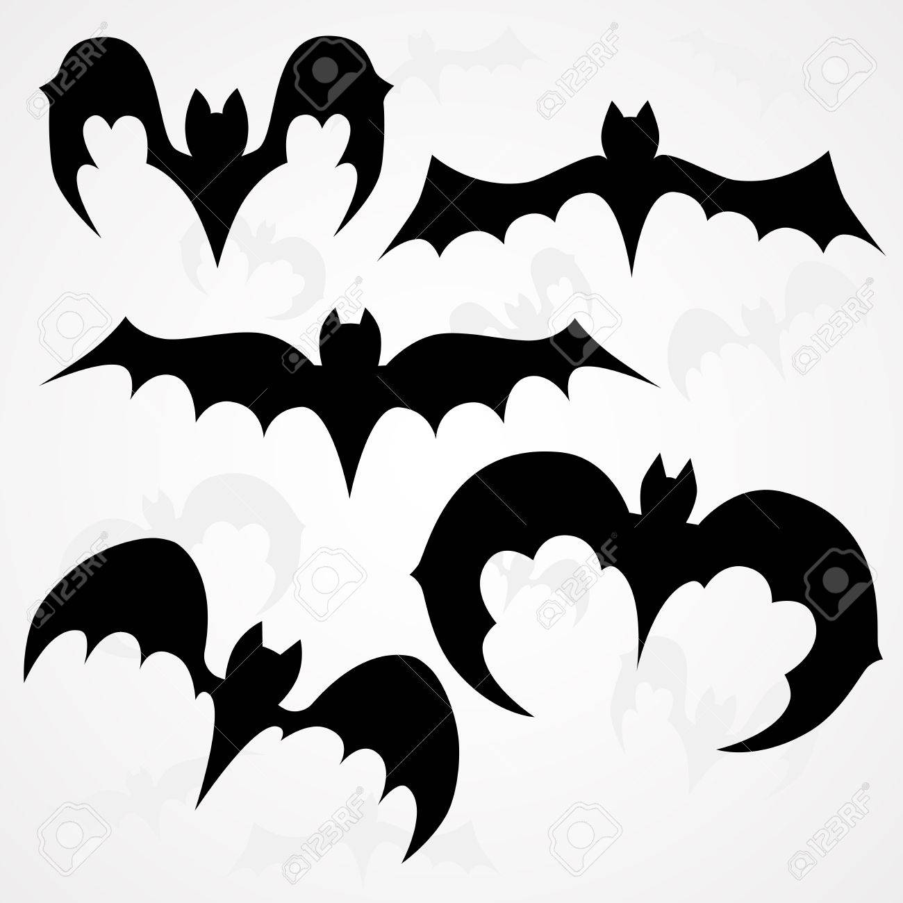 明るい背景にハロウィーンのベクトル黒吸血コウモリのセットのイラスト素材 ベクタ Image
