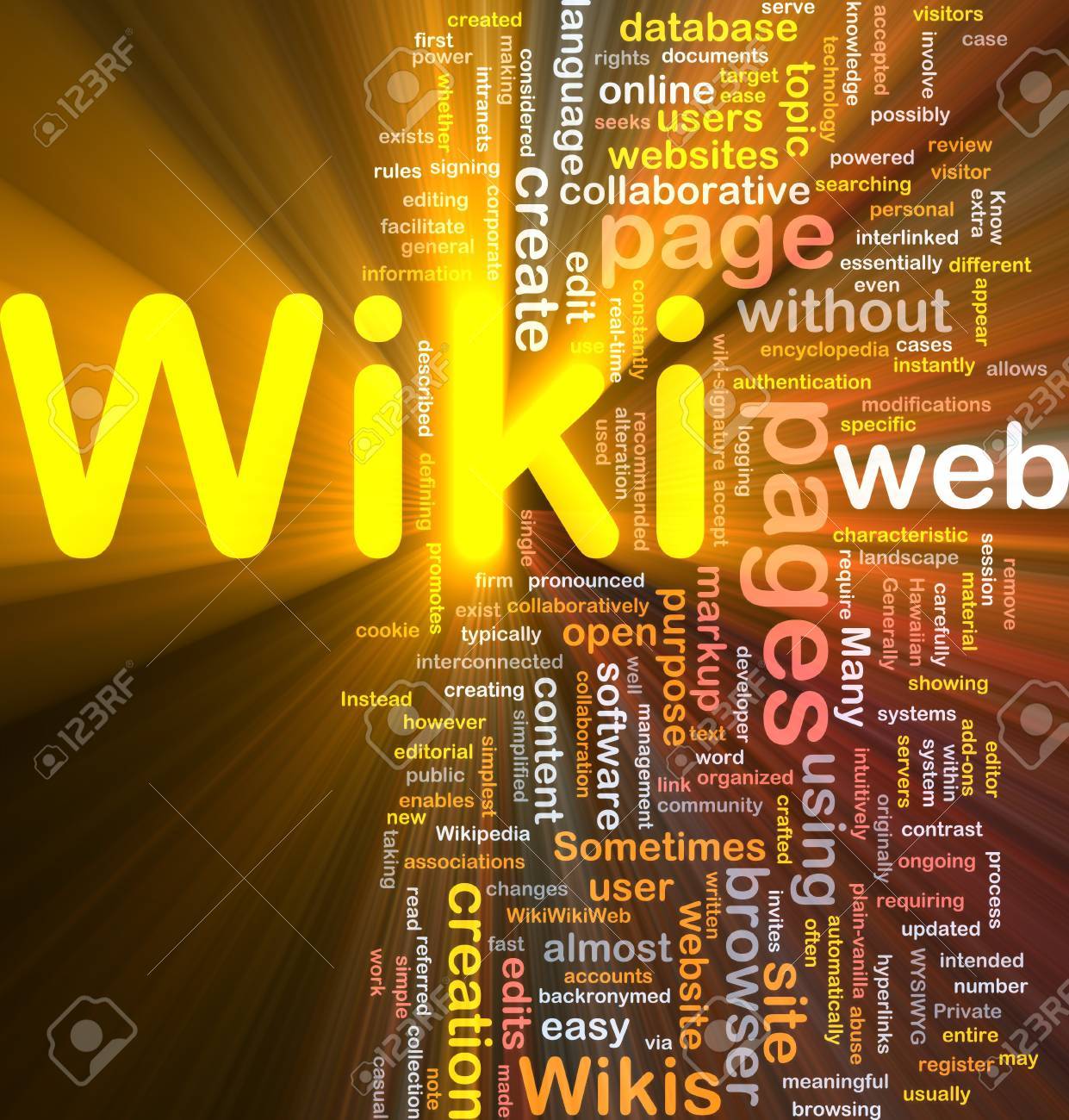Wiki の輝く光の背景概念 Wordcloud イラストの写真素材・画像素材 Image 9464643