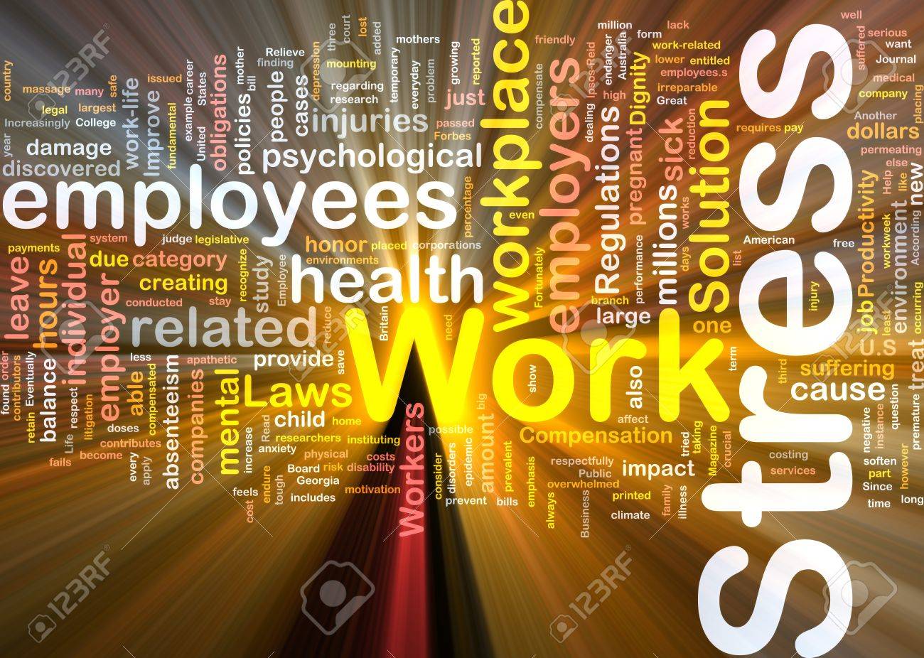 背景のコンセプト Wordcloud イラストの仕事のストレスの輝く光 の写真