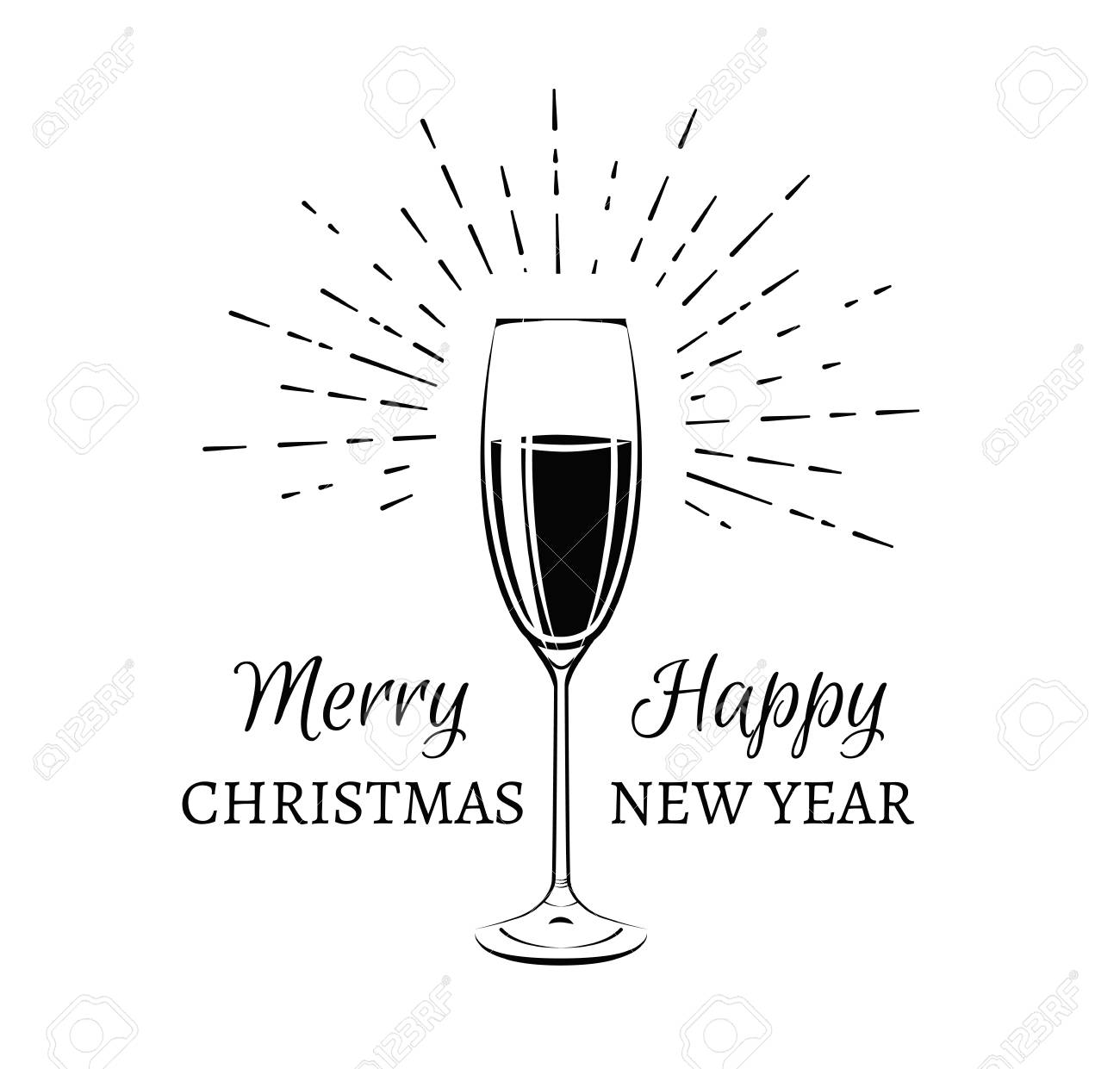 シャンパン グラス スパークのバッジ メリークリスマス 年末年始 分離されました 白いベクトル イラストのイラスト素材 ベクタ Image