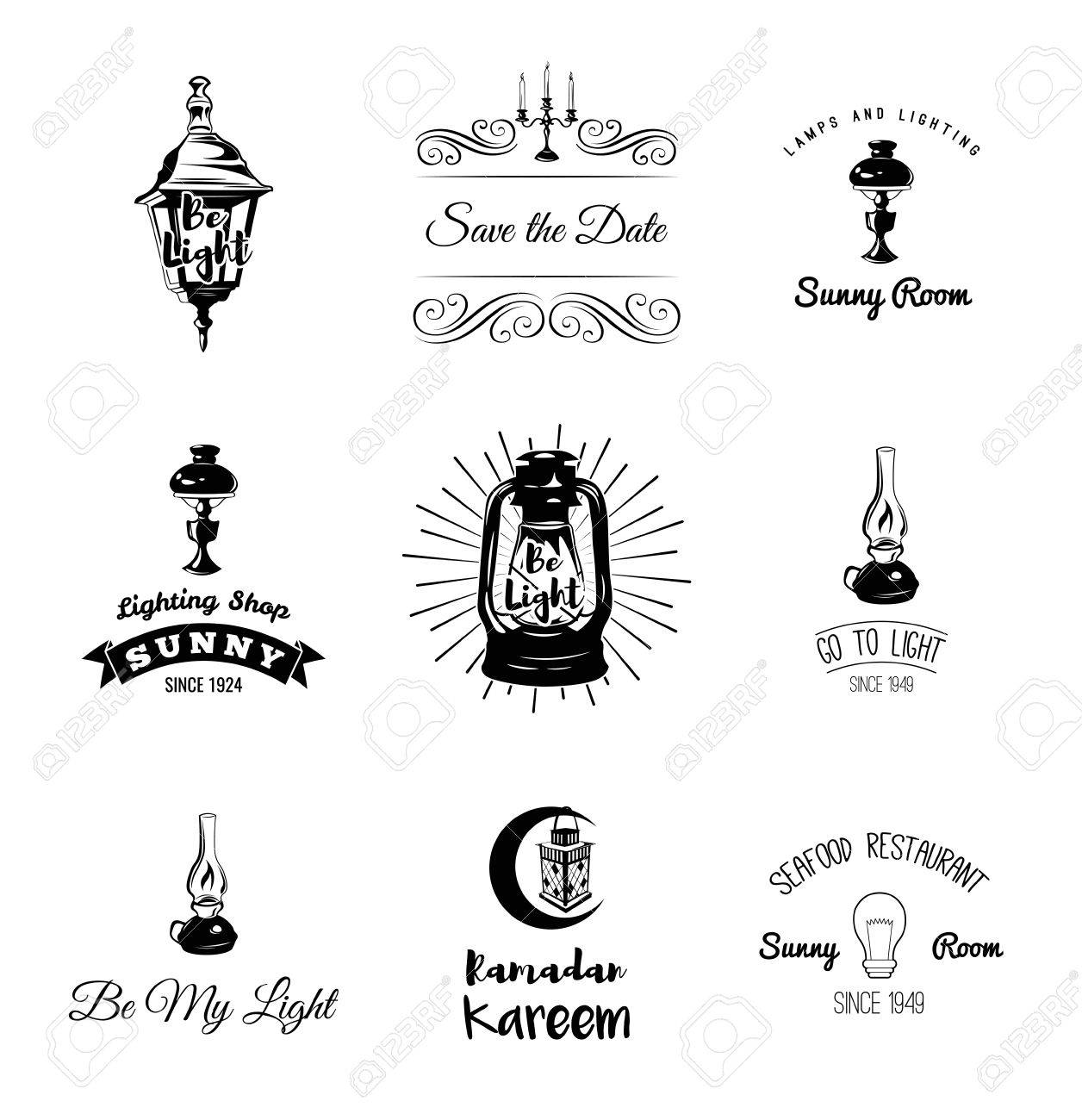 Lamps And Lighting >> Set Of Vintage Lamps And Lighting Logo Emblems Badge And Design Lamps And Lighting >> Set Of Vintage Lamps And Lighting Logo Emblems Badge And Design
