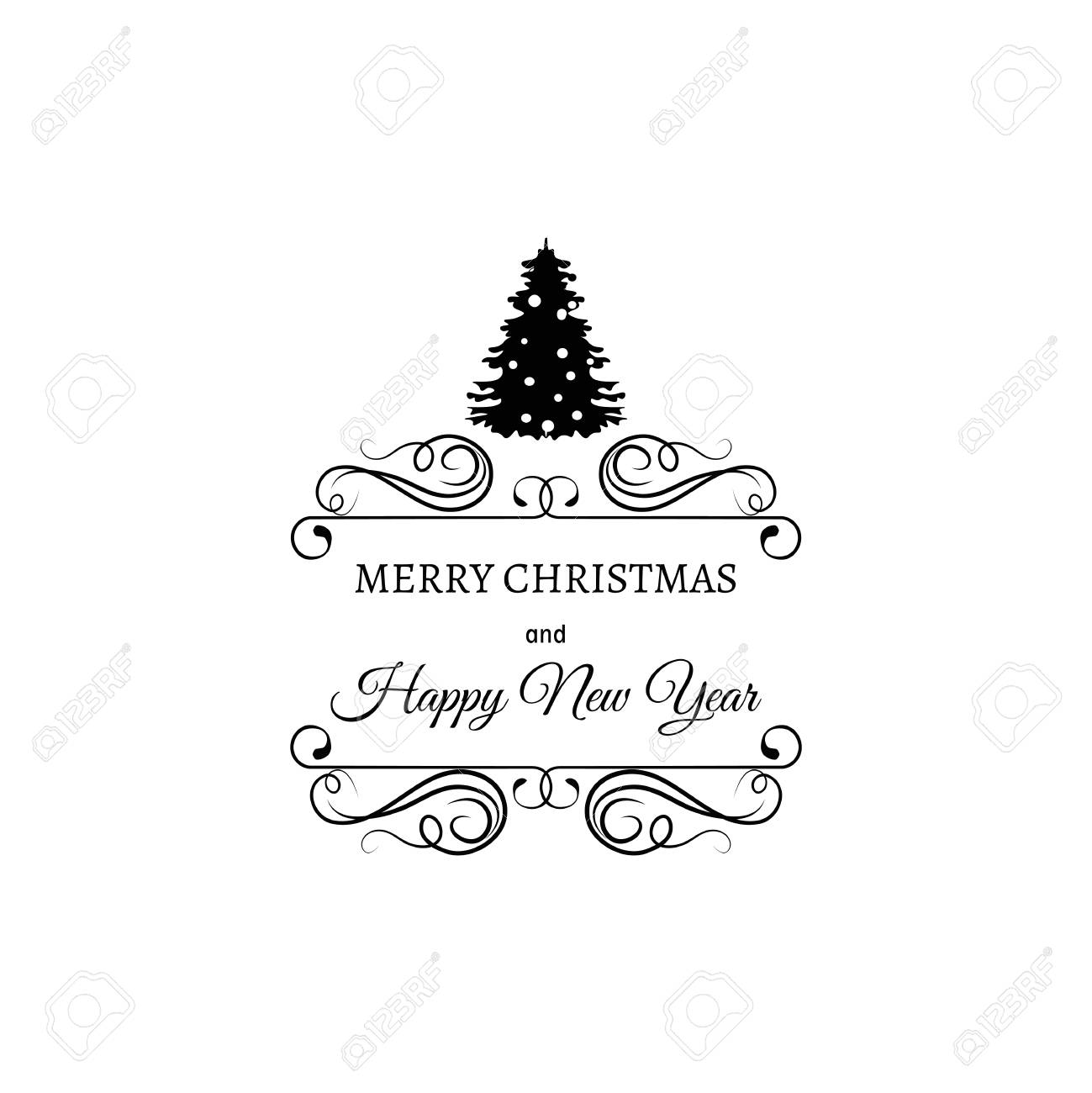 christmas tree merry christmas and happy new year label template for greeting cards