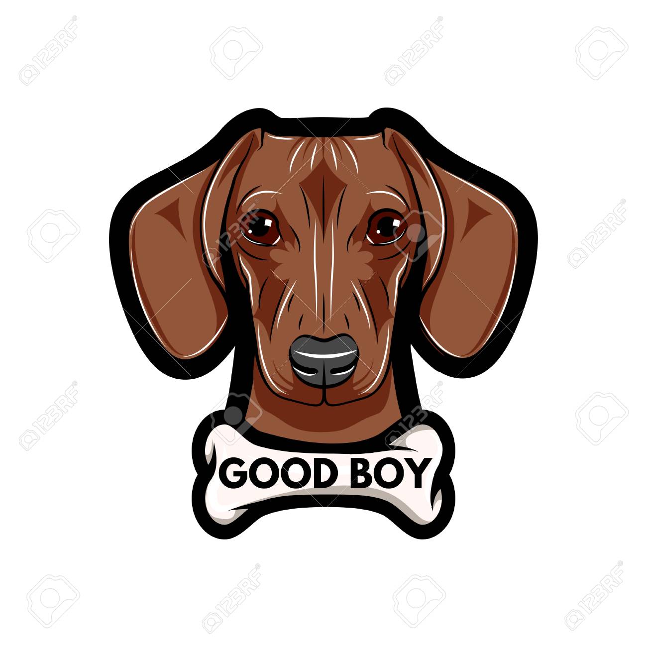 骨を持つダックスフント犬の肖像 良い少年のテキスト 白い背景に隔離されたベクトル図 のイラスト素材 ベクタ Image