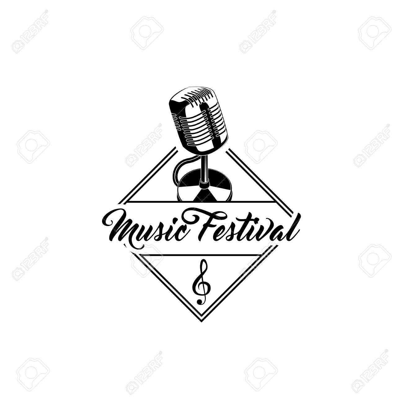 Retro Microphone Sign Treble Clef Music Festival Emblem Logo