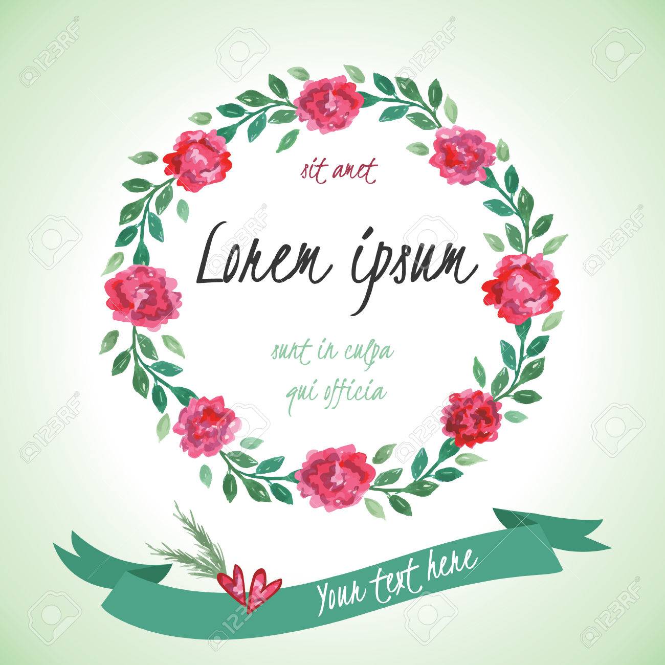 watercolor wreath pink red and green card templates for wedding save the date cards template