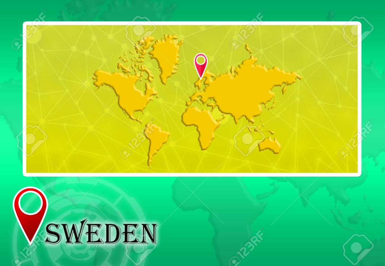 Suède Sur La Carte Du Monde Avec Pointeur Et Position