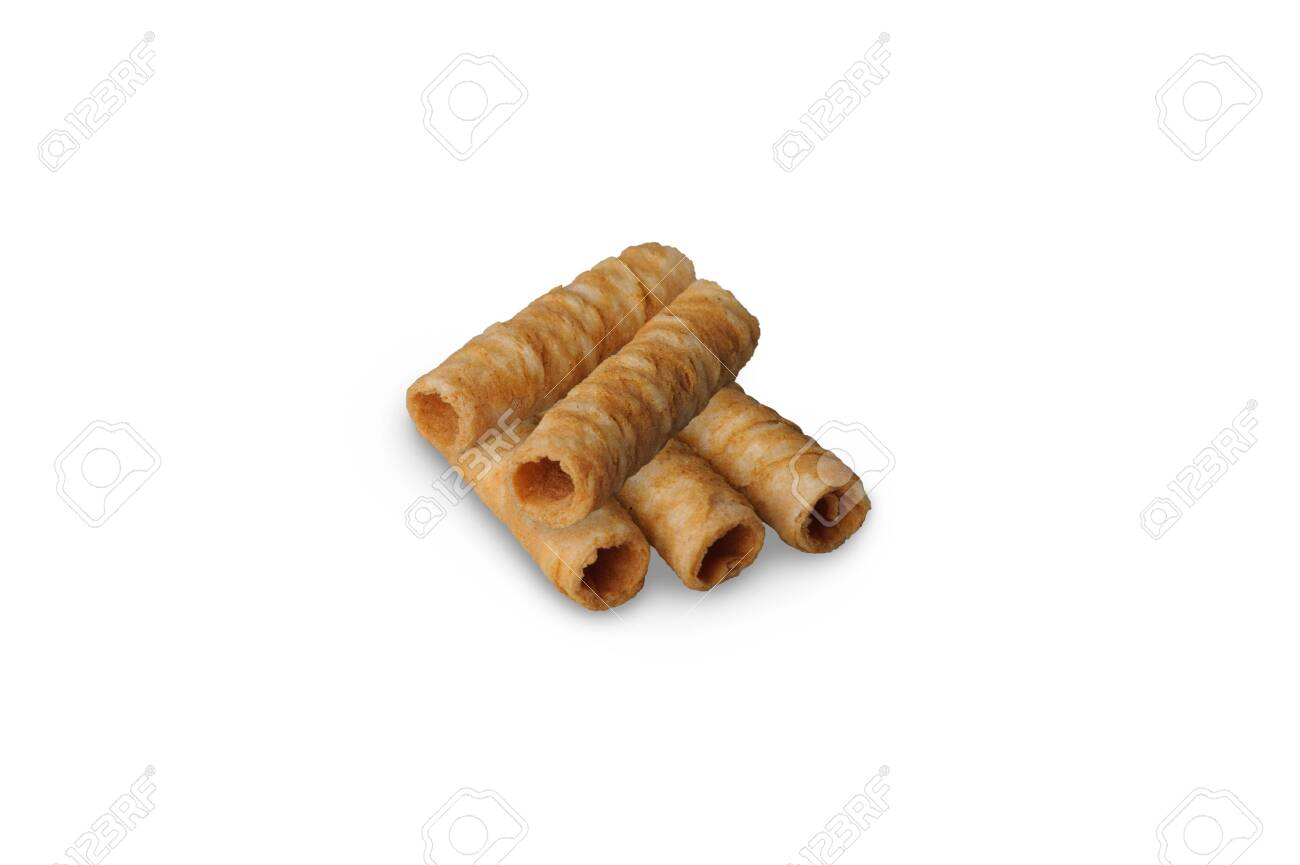 Thai crispy coconut roll isolated on white background. Thai roll wafer made from coconut, wheat flour, eggs, palm sugar and sesame - 138543590 Thai crispy coconut roll isolated on white background. Thai roll wafer made from coconut, wheat flour, eggs, palm sugar and sesame - 138543590