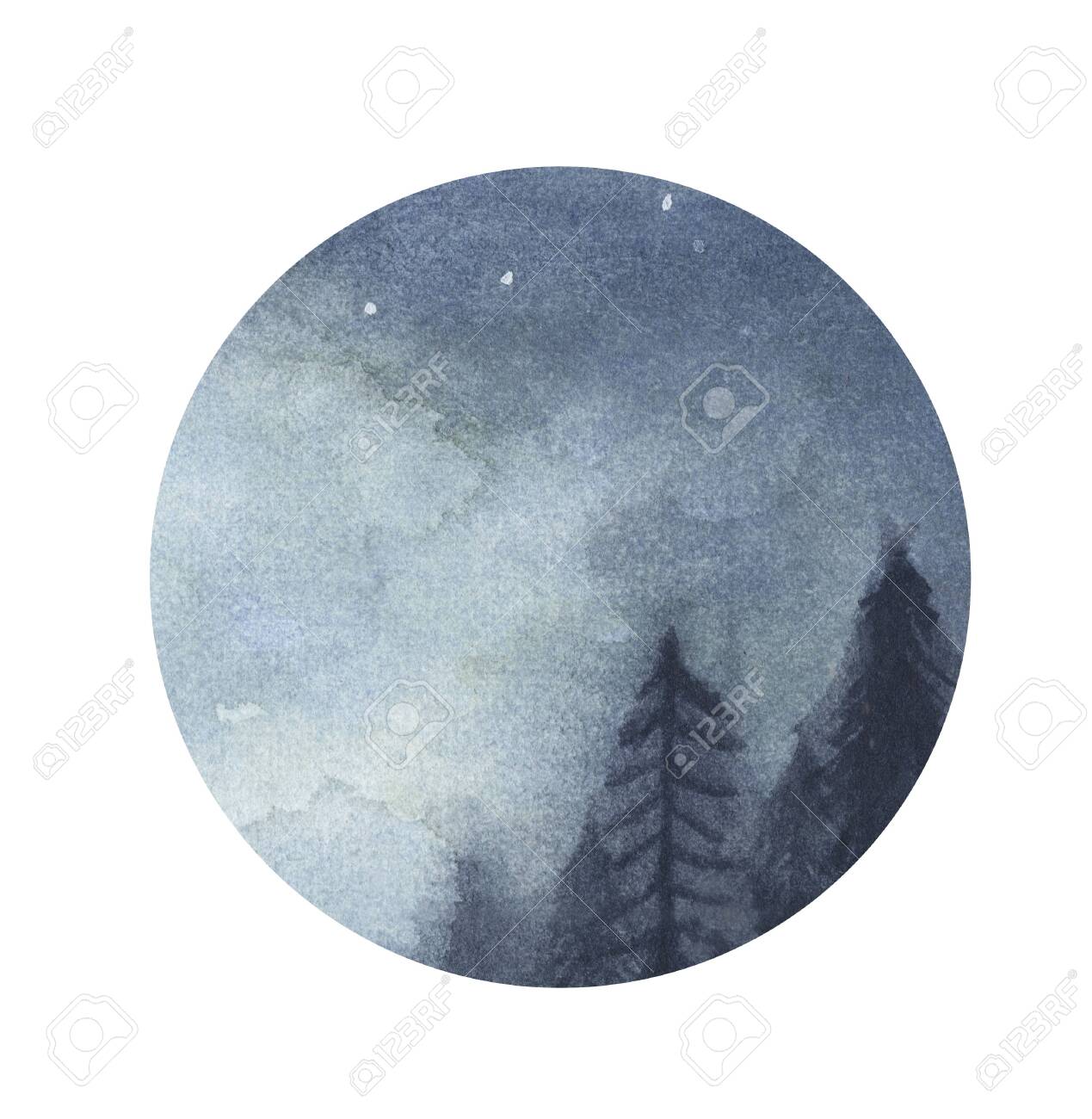 Peaceful Spruce Forest Under Night Sky In Circle Isolated On Stock Photo Picture And Royalty Free Image Image