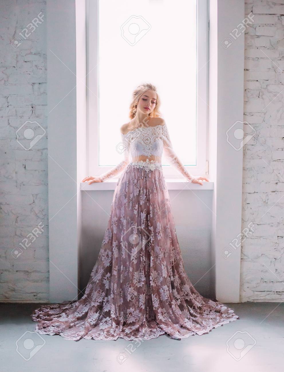 purple and white lace dress