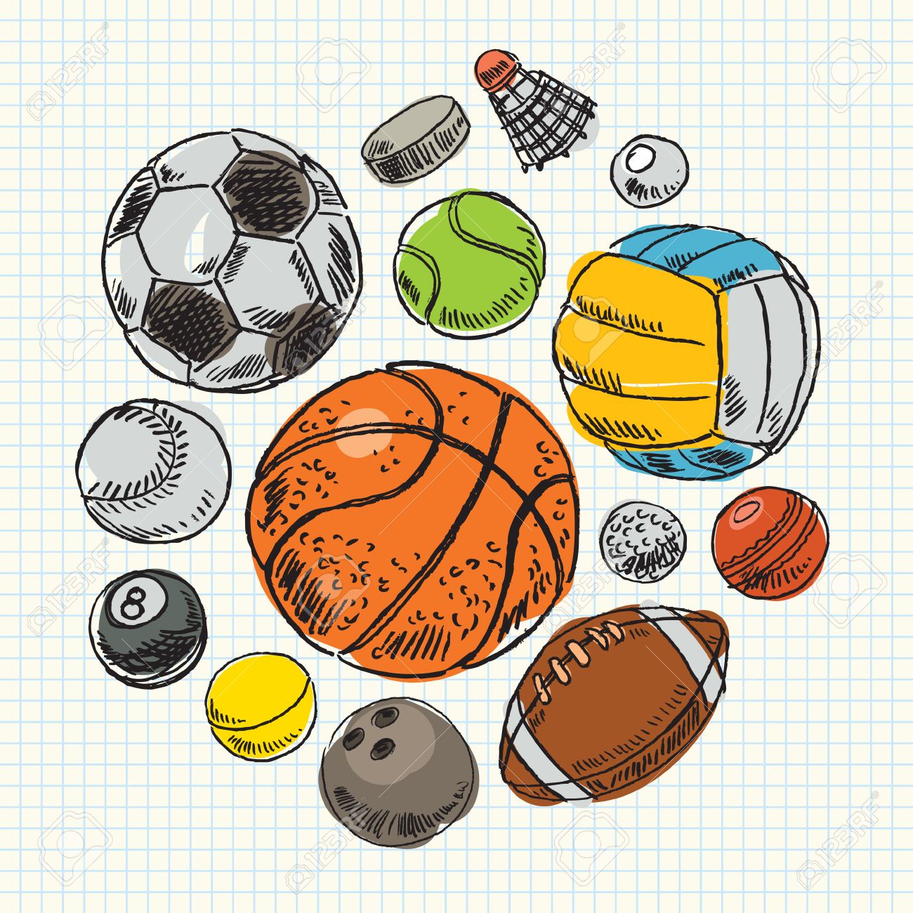 Ilustración Dibujo A Mano Alzada Deporte Pelotas Vector Set Ilustraciones  Svg, Vectoriales, Clip Art Vectorizado Libre De Derechos. Image 24751002.