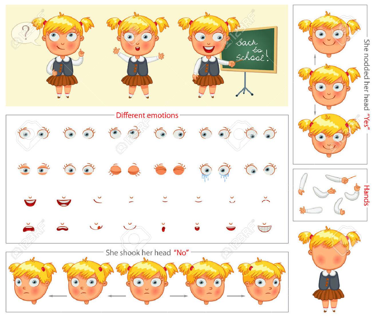 schoolgirl parts of body template for design work and animation