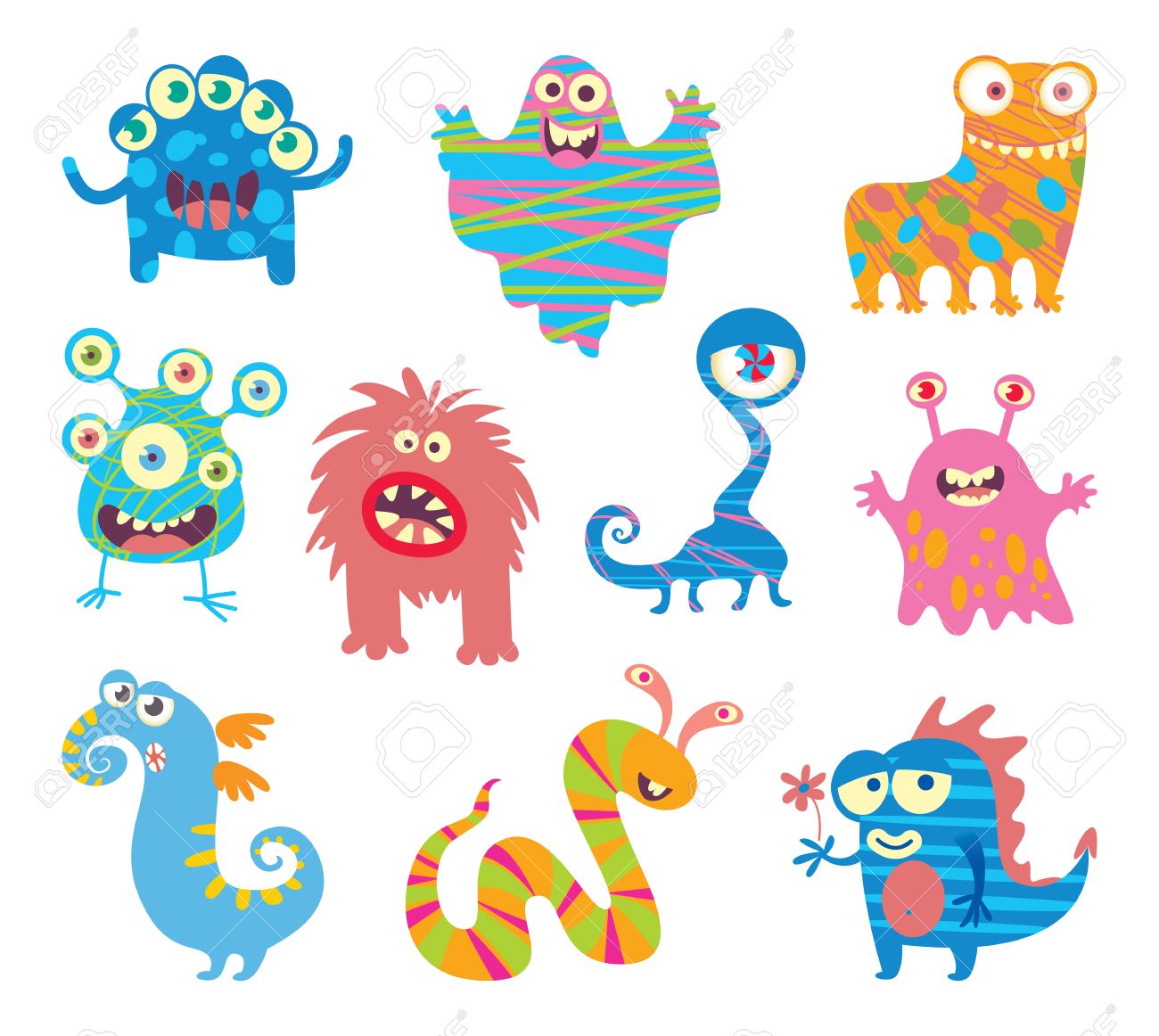 conjunto de pequeños monstruos divertidos personaje de dibujos
