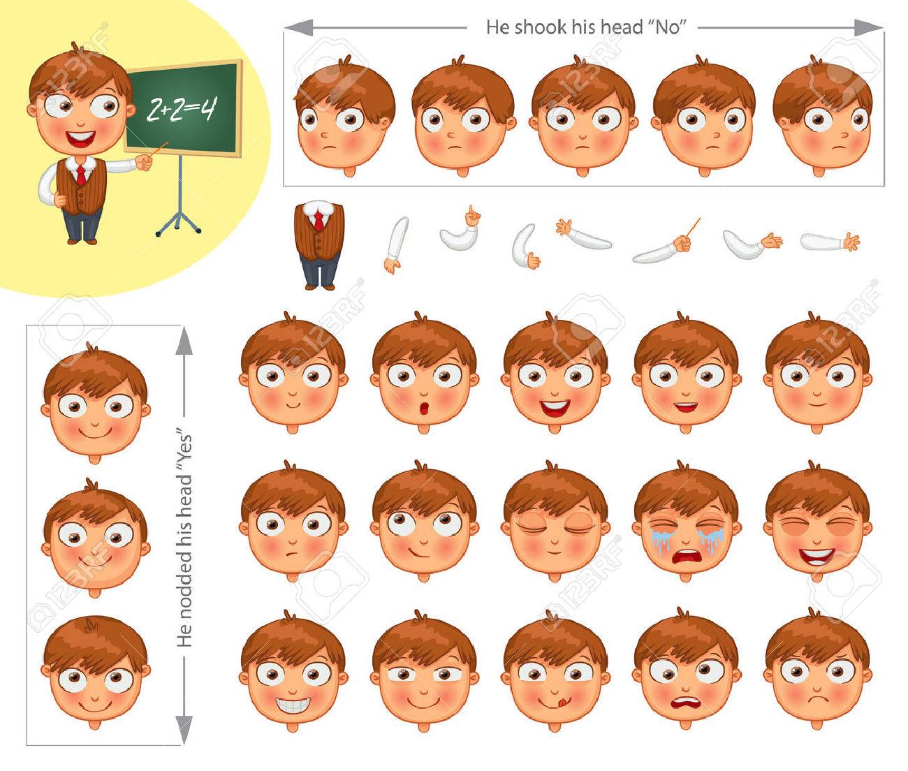 schoolboy parts of body template for design work and animation