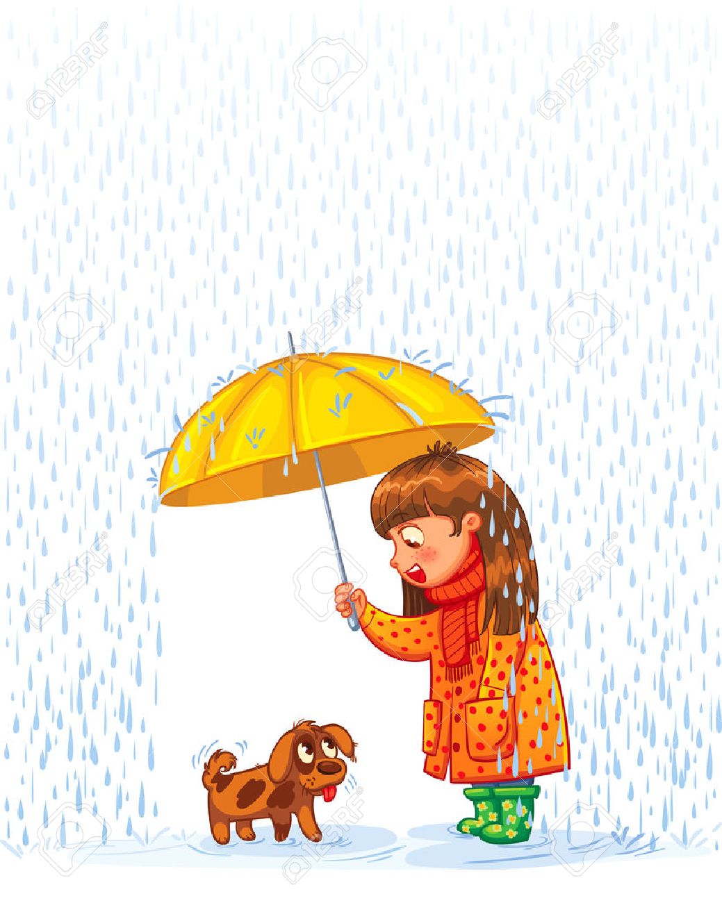 The girl under an umbrella with a small homeless puppy. Protect pet from autumn rain. Funny cartoon character. Vector illustration. Isolated on white background - 50125194 The girl under an umbrella with a small homeless puppy. Protect pet from autumn rain. Funny cartoon character. Vector illustration. Isolated on white background - 50125194