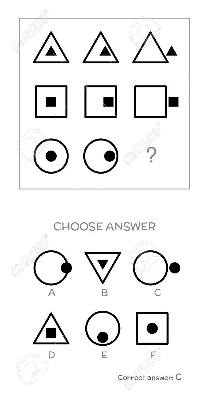 IQ 테스트. 정답을 선택하십시오. 기하학적 도형으로 구성된 논리적 작업. 벡터 일러스트 레이 션 로열티 무료 사진, 그림, 이미지  그리고 스톡포토그래피. Image 69017226