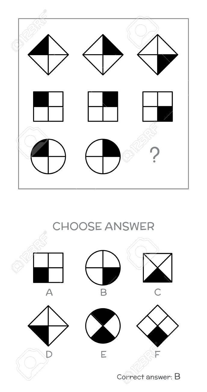 IQ 테스트. 정답을 선택하십시오. 기하학적 도형으로 구성된 논리적 작업. 벡터 일러스트 레이 션 로열티 무료 사진, 그림, 이미지  그리고 스톡포토그래피. Image 69017230