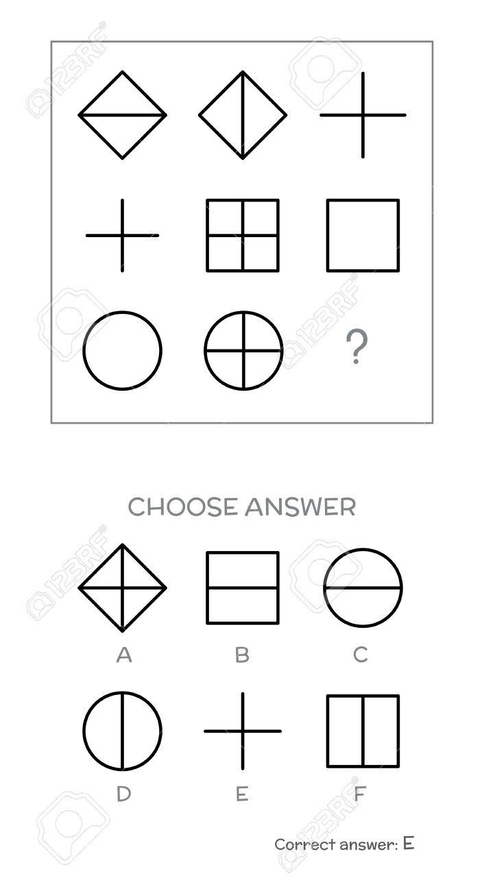 IQ 테스트. 정답을 선택하십시오. 기하학적 도형으로 구성된 논리적 작업. 벡터 일러스트 레이 션 로열티 무료 사진, 그림, 이미지  그리고 스톡포토그래피. Image 69017238