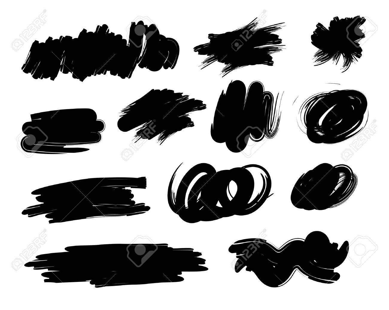 グランジ ペンキ ストライプ ブラシ ストローク 黒手描きペイント コレクション 汚れを走り書き ベクトルの図 白い背景に分離のイラスト素材 ベクタ Image