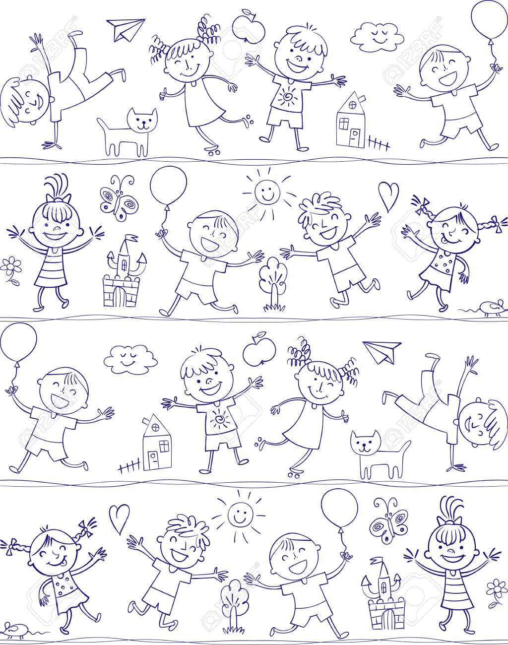 happy kid cartoon doodle in the style of childrens drawings seamless pattern freehand - Kid Cartoon Drawing happy kid cartoon doodle in the style of childrens drawings seamless pattern freehand - Kid Cartoon Drawing