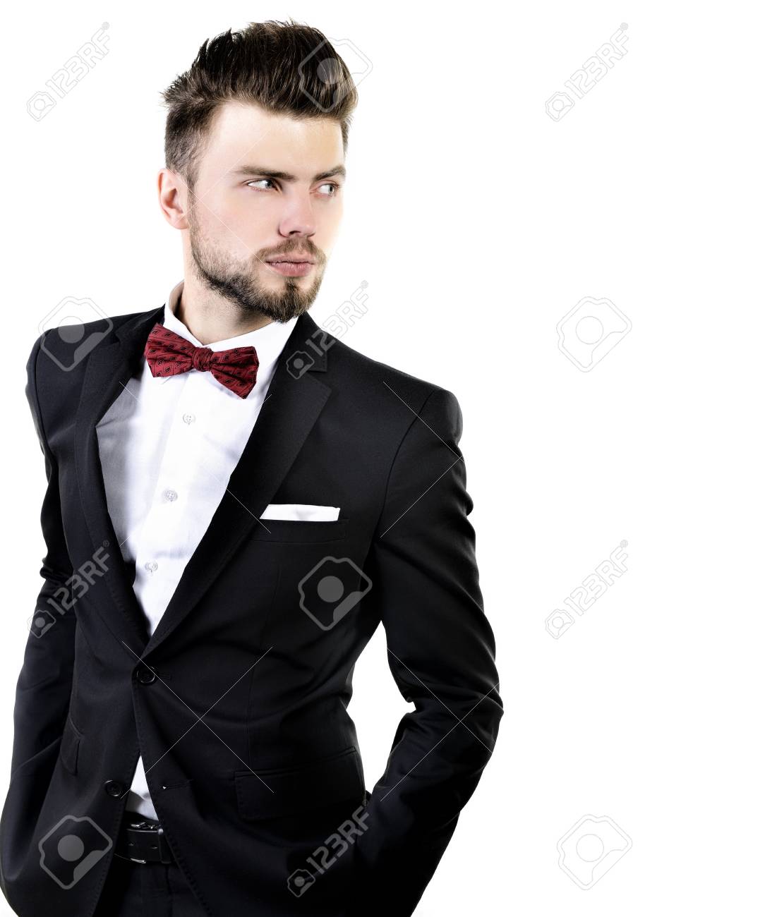 Portrait Of Handsome Stylish Man In Elegant Black Suit And Red Stock Photo Picture And Royalty Free Image Image 78432240