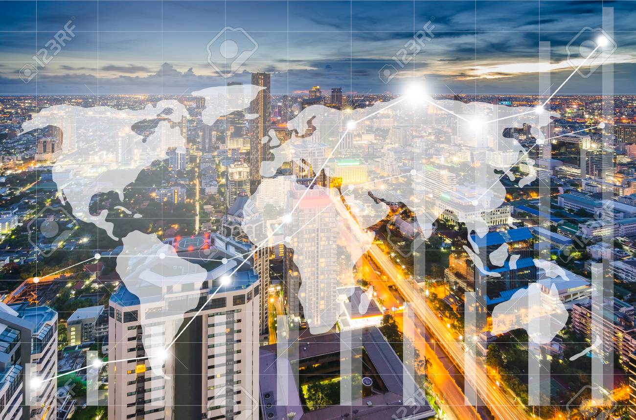 Mapa Do Mundo E Grafico De Negociacao Na Paisagem Urbana A Noite Como Pano De Fundo Conceito Financeiro De Negocios Fotos Retratos Imagenes Y Fotografia De Archivo Libres De Derecho Image 91274949