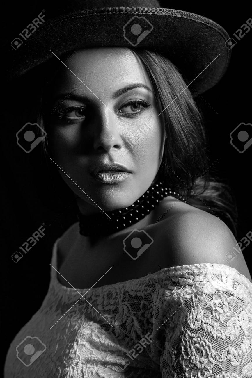 Classic retro beauty portrait black and white photography stock photo 70052687
