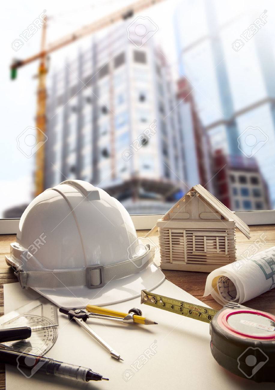 safety helmet blue print plan and construction equipment on safety helmet blue print plan and construction equipment on