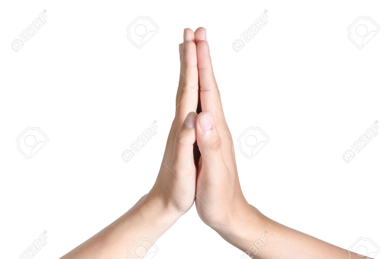 two hands of asian people making hi five gesture stock photo